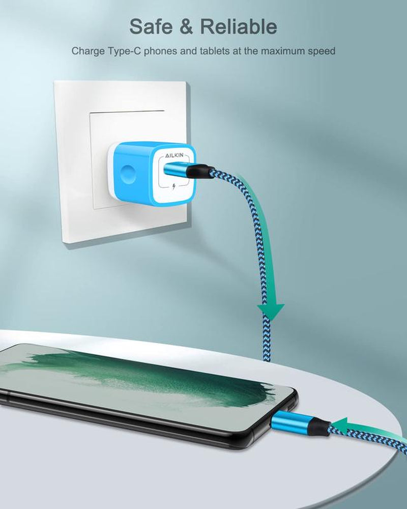 Android Charger, USB C Fast Charging for Google Pixel 9 8 7 Pro 7 6 6A 6Pro 5 5A 4 XL, Samsung Galaxy S24 S23 S22 Ultra S21+ Iphone 16 15 Pro Max, Kindle USBC Power Adapter Block +USBC Cable 3 Ft Port Durable Handy Smartphone Plastic Cord Devices
