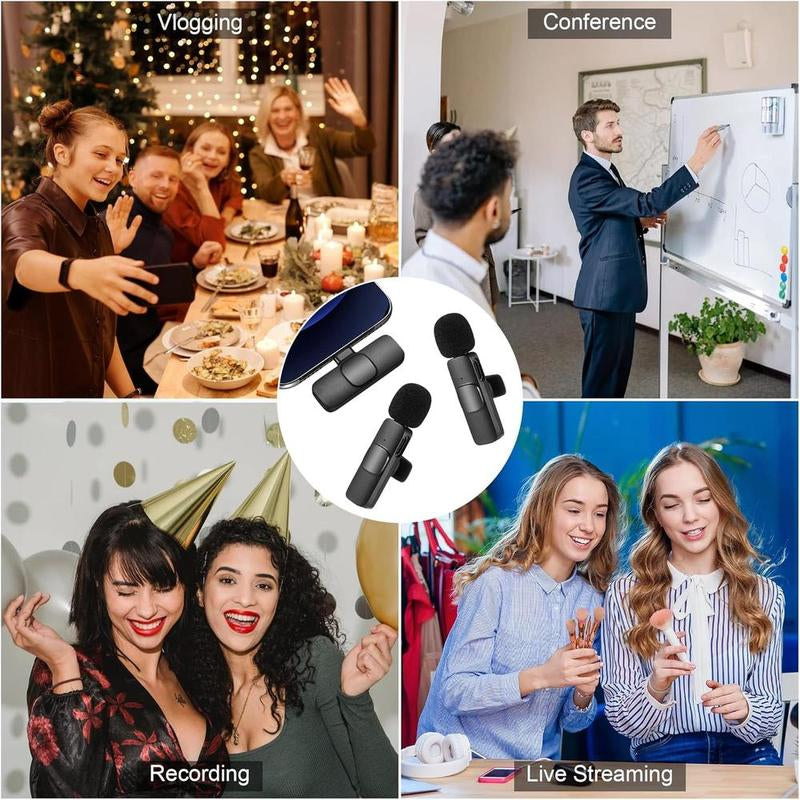 Wireless Lavalier Microphone for Iphone, Android Wireless Clip-On Microphone Professional Mic for Recording,Interview,Live Streaming,Selfie for Phones Wireless USB Wireless Microphone Portable Wireless Portable Wireless