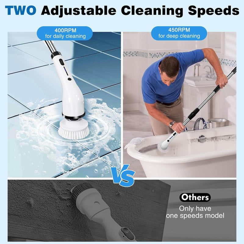 Multi-Functional Electric Spin Scrubber, 8 in 1 Cordless Cleaning Brush, 2 Adjustable Power Cleaning Brush with 8 Brush Heads and Adjustable Handle