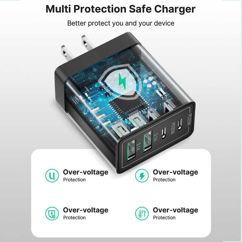 Aioneus 4 in 1 Fast Charger Cable & 4-Port 40W Fast Charger Block, Travel Charger Set, Boyfriend Gift, Christmas Gift