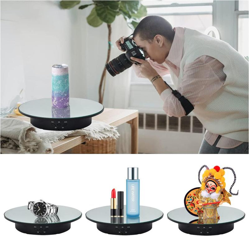 360 Degree Rotating Display Stand,360 Degree Photography Turntable with Remote Control,5 PVC Backgrounds,Battery/Usb Power Supply for Photography Product Shows 360 Photo Booth Adjustable 360-Degree Rechargeable Camera Plug Smartphone