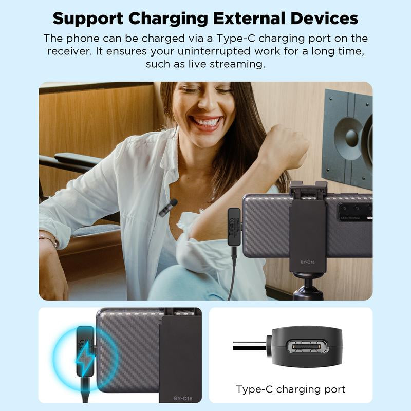BOYA BY-V20 Wireless Lavalier Microphone with Noise Reduction for Android USB-C Smartphone Tablet Mini Lapel Mic for Iphone 15 Clip-On Mic for Video Recording Podcast Live Streaming Audio