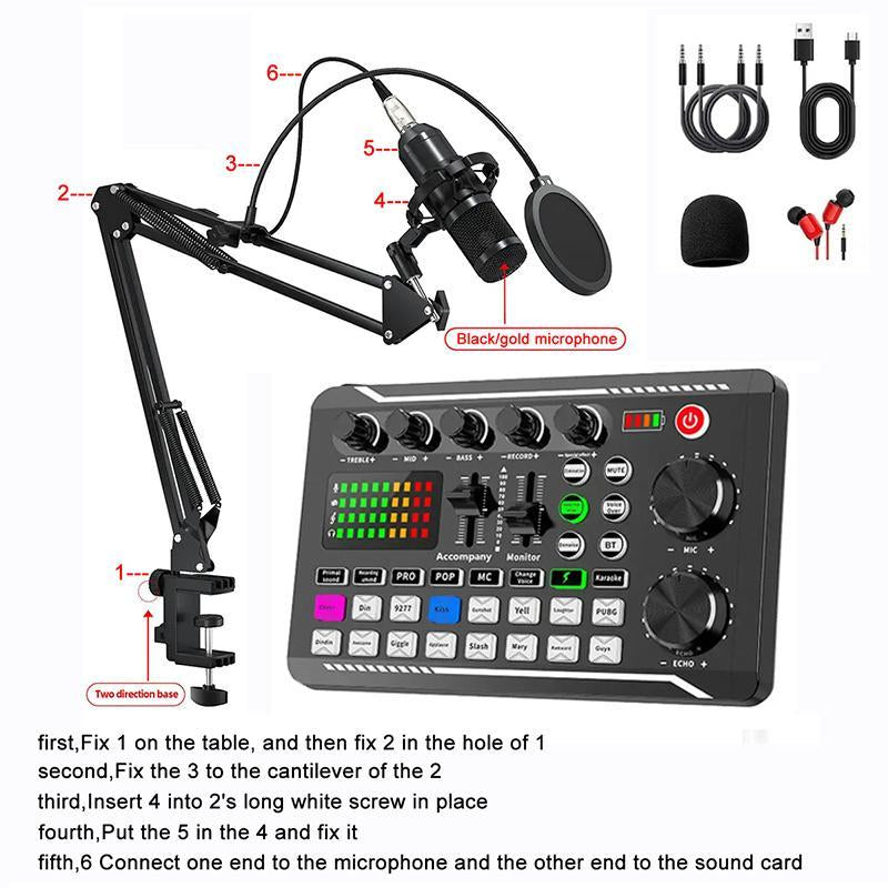 Wireless Live Audio Card Device, BT Connection DJ Sound Control Equipment with Sound Converter/Mixer, Streaming Equipment, Network Live Broadcast Device for Music Singing Gaming