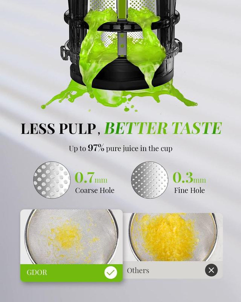GDOR Compact Masticating Juicer with 60NM DC Motor, Cold Press Juicer Machines for High Nutrient Fruits & Vegetables, Slow Juicer with Low Noise, 20 Oz Juice Cup, Easy to Clean with Brush, Bpa-Free,Silver