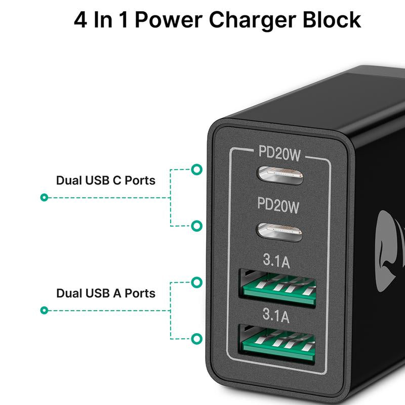 Aioneus 4 in 1 Fast Charger Cable & 4-Port 40W Fast Charger Block, Travel Charger Set, Boyfriend Gift, Christmas Gift