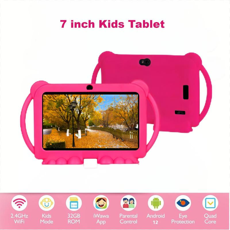 2.4G Wifi/Bt 7 Inch Android 12 Tablet, 2GB RAM & 32GB ROM IPS Screen Tablet with Shockproof Case, Parental Control Tablet, Educational Tablet for Home