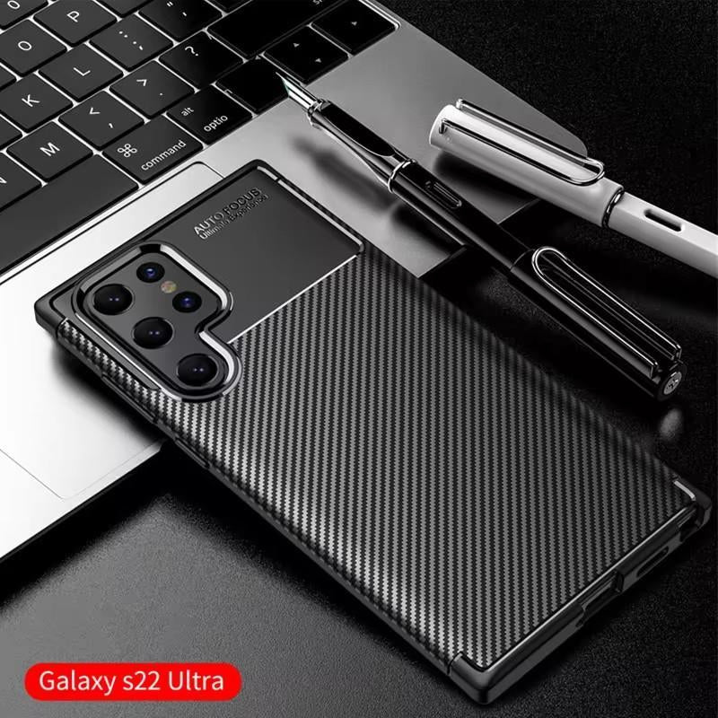 Carbon Fiber Pattern Phone Case, 1 Count Shockproof Phone Protective Cover for Samsung S24 Ultra, Phone Accessory Compatible with Samsung Galaxy S24 Ultra/S23 Ultra/S22 Ultra