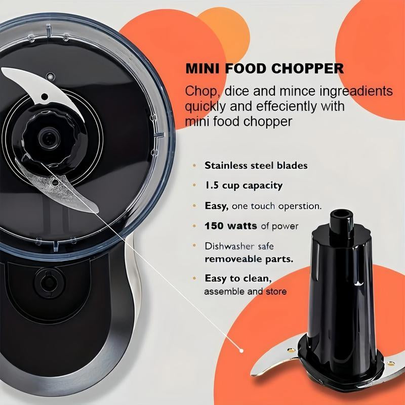 1.5 Cup/12Oz Electric Food Chopper, Portable Mini One Touch Pulse Design Electric Vegetable Chopper, Kitchen Food Processor for Dicing, Chopping & Pureeing, Household Appliances