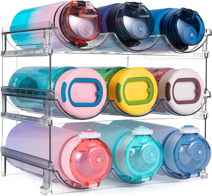 Water Bottle Storage Organizer - Set of 2 Stackable Racks for Cabinet Use