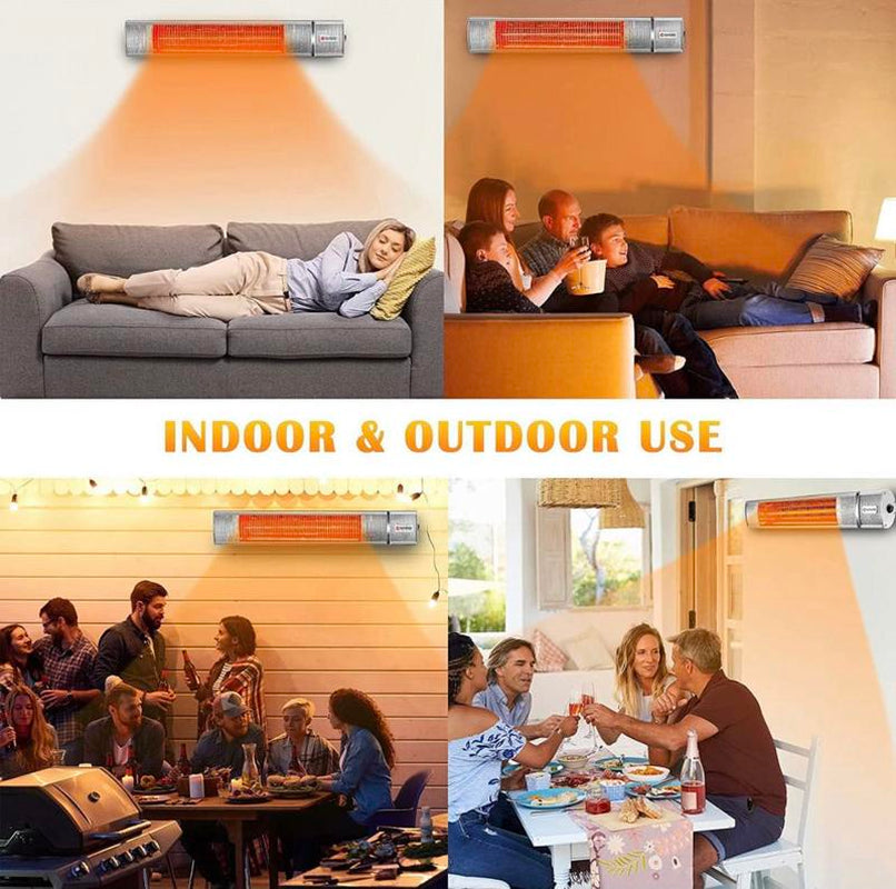 WARMLREC Infrared Electric Patio Heater Wall-Mounted Outdoor/Indoor Heater 1500W Waterproof Remote Control 3 Power Setting Patio Garage Silver