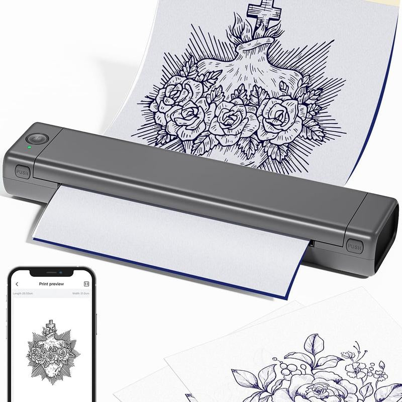 Christmas and Halloween Gift, Phomemo M08F Wireless Tattoo Transfer Stencil Printer, Thermal Copier Machine with 10Pcs Free Transfer Paper, Tattoo Printer Kit for Tattoo Artists & Beginners, Compatible with Smartphone & Pc