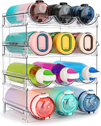 Water Bottle Storage Organizer - Set of 2 Stackable Racks for Cabinet Use