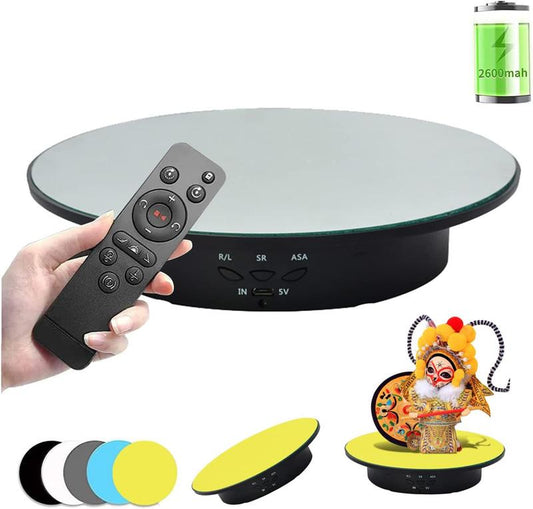 360 Degree Rotating Display Stand,360 Degree Photography Turntable with Remote Control,5 PVC Backgrounds,Battery/Usb Power Supply for Photography Product Shows 360 Photo Booth Adjustable 360-Degree Rechargeable Camera Plug Smartphone