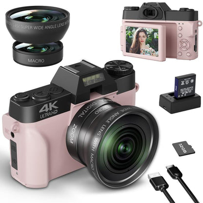 4K Digital Cameras for Photography, 56MP Affordable Vlogging Camera with Wifi, 3-Inch 180-Degree Flip Screen, 16X Digital Zoom Students Compact Camera with 52Mm Wide-Angle Lens & Macro Lens, 32G Micro SD Card, Perfect Gifts for Christmas