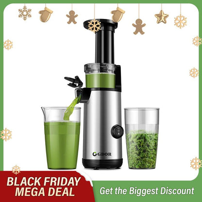 GDOR Compact Masticating Juicer with 60NM DC Motor, Cold Press Juicer Machines for High Nutrient Fruits & Vegetables, Slow Juicer with Low Noise, 20 Oz Juice Cup, Easy to Clean with Brush, Bpa-Free,Silver