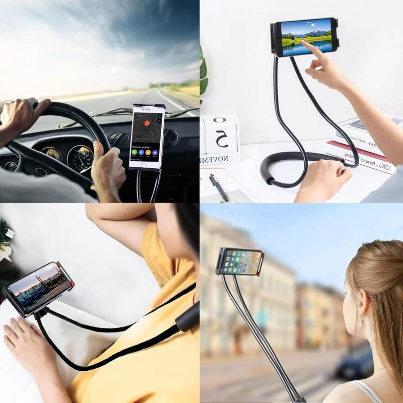 [Limited Halloween Sale] : Universal Smart Mobile Phone Stand,Hanging on Neck Cell Phone Mount Holder, Flexible Lazy Bracket DIY Free Rotating for Multiple Functions (Black) (Black)