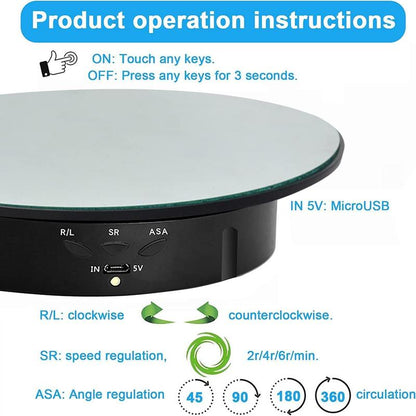 360 Degree Rotating Display Stand,360 Degree Photography Turntable with Remote Control,5 PVC Backgrounds,Battery/Usb Power Supply for Photography Product Shows 360 Photo Booth Adjustable 360-Degree Rechargeable Camera Plug Smartphone