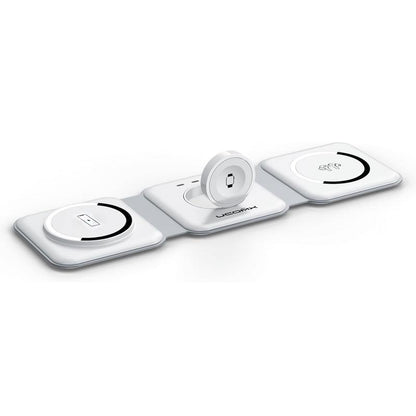Awwpicks Magnetic Foldable 3 in 1 Wireless Charging Station, Top Speed Wireless Charger for Multple Device with Adapter, Not Suitable for Android, Compatible for Iphone 16/15/14/13/12, Airpods, Iwatch, Halloween, Easter, Christmas Gifts (Black)