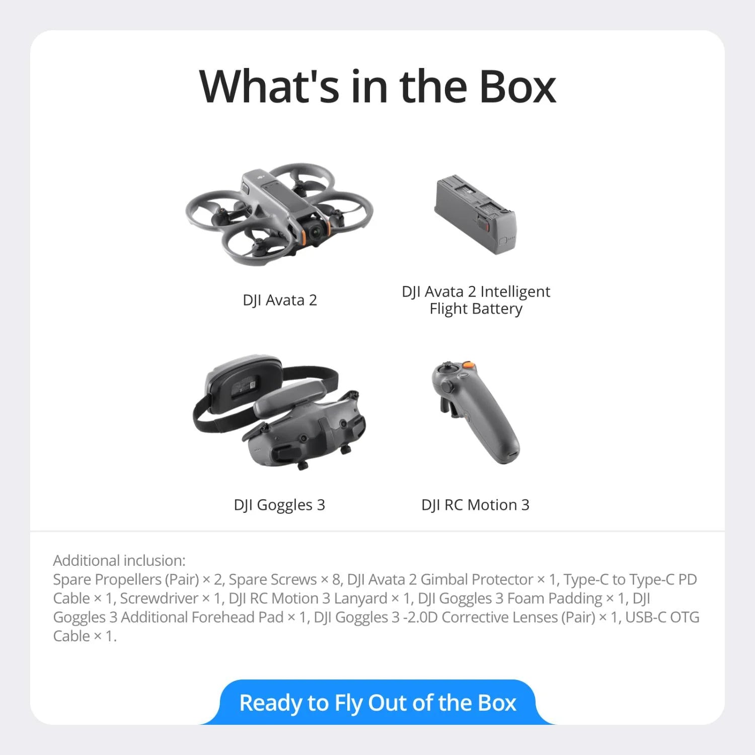 Avata 2 FPV Drone Fly More Combo (1 Battery) with Camera 4K Includes Goggles 3 and RC Motion 3, Immersive Experience, POV Content, Built-In Propeller Guard Bundle with Deco Gear Accessories