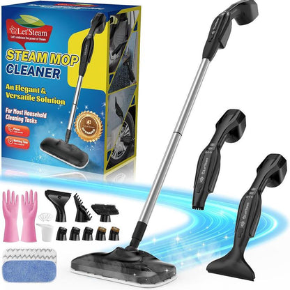 Powerful Heavy Duty Steam Mop with 17 Accessories for Deep Cleaning, Portable and Multifunction Floor Steamer, Pressurized Handheld Steam Cleaner for Hardwood, Tile, Grout and Windows