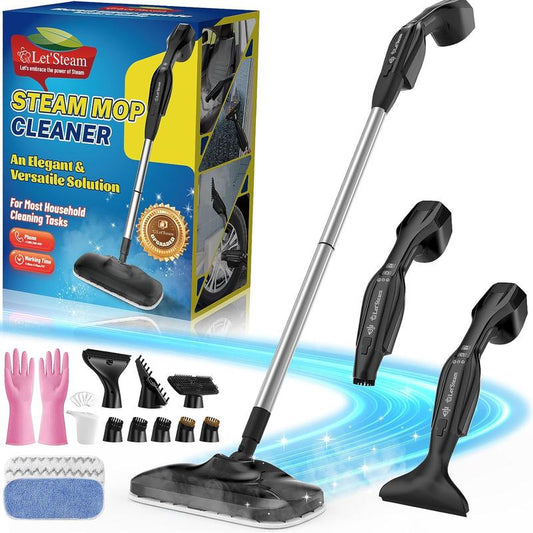 Powerful Heavy Duty Steam Mop with 17 Accessories for Deep Cleaning, Portable and Multifunction Floor Steamer, Pressurized Handheld Steam Cleaner for Hardwood, Tile, Grout and Windows