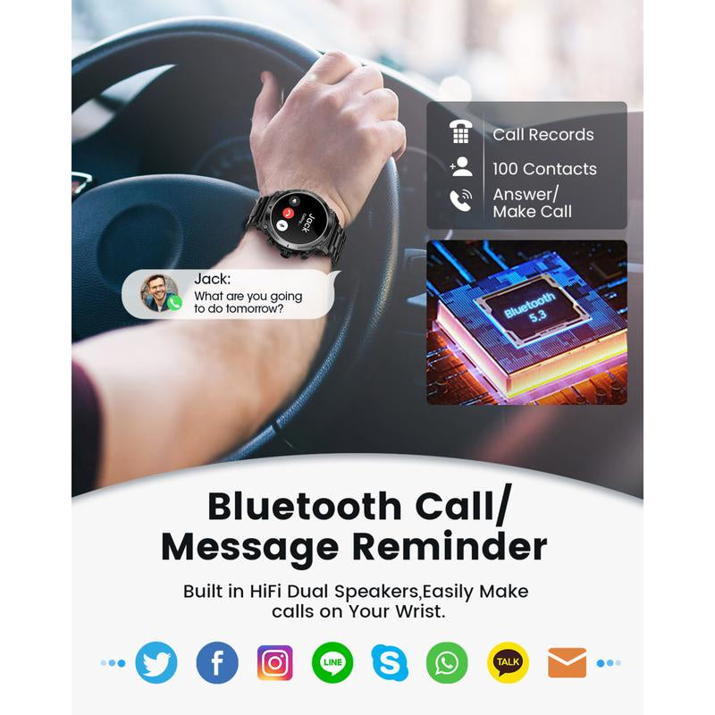 FOSMET Multifunctional Smart Watch for Men, AMOLED Display Smart Watches, Water Resistance Watch, Wearable Devices for Iphone Android Smartphone, Gift for Men