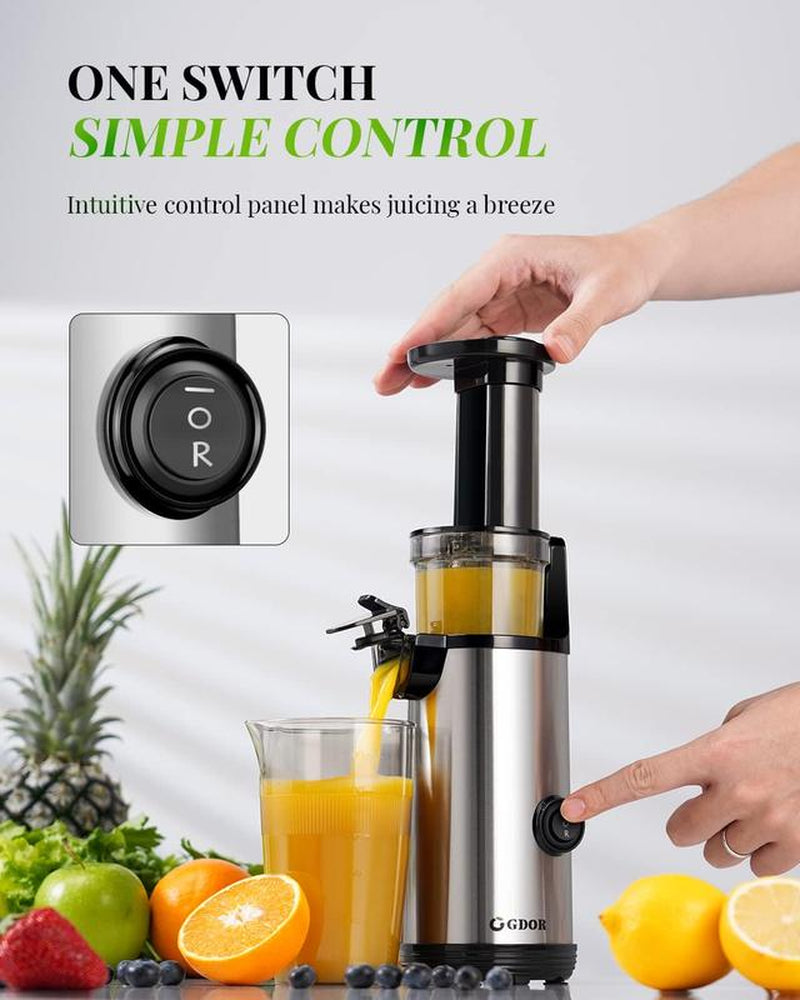 GDOR Compact Masticating Juicer with 60NM DC Motor, Cold Press Juicer Machines for High Nutrient Fruits & Vegetables, Slow Juicer with Low Noise, 20 Oz Juice Cup, Easy to Clean with Brush, Bpa-Free,Silver