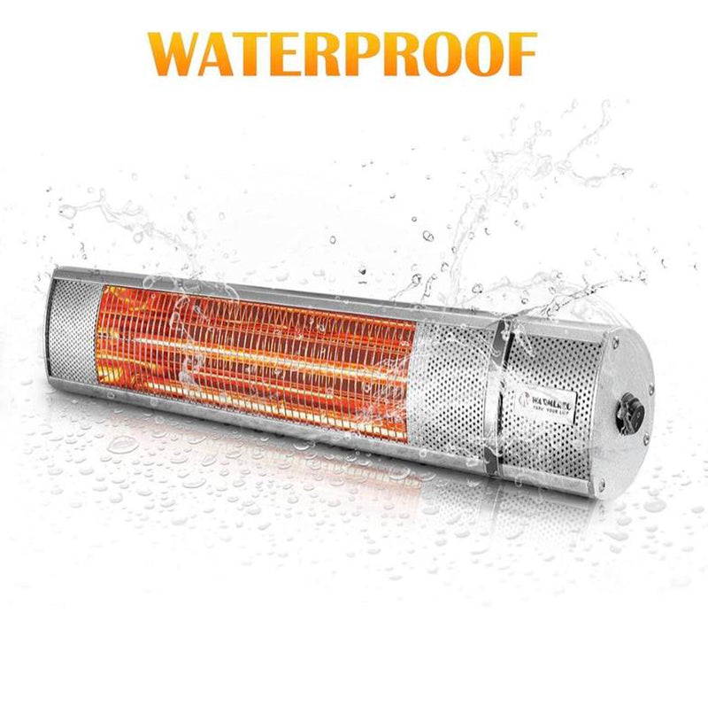 WARMLREC Infrared Electric Patio Heater Wall-Mounted Outdoor/Indoor Heater 1500W Waterproof Remote Control 3 Power Setting Patio Garage Silver