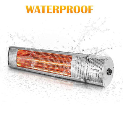 WARMLREC Infrared Electric Patio Heater Wall-Mounted Outdoor/Indoor Heater 1500W Waterproof Remote Control 3 Power Setting Patio Garage Silver