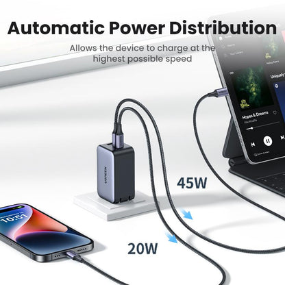UGREEN 65W USB C Gan Charger Bundle with 3.3FT 100W USB C to USB C Cable Fast Charging, USB C to Lightning Cable Compatible with Iphone 16/15, Iphone 14, Macbook Air, Galaxy S24/S23 Foldable Plug Electronic Device--Black Friday