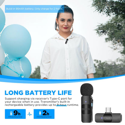 BOYA BY-V20 Wireless Lavalier Microphone with Noise Reduction for Android USB-C Smartphone Tablet Mini Lapel Mic for Iphone 15 Clip-On Mic for Video Recording Podcast Live Streaming Audio