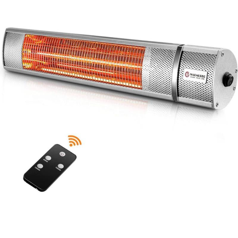 WARMLREC Infrared Electric Patio Heater Wall-Mounted Outdoor/Indoor Heater 1500W Waterproof Remote Control 3 Power Setting Patio Garage Silver