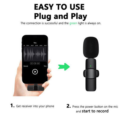 Wireless Lavalier Microphone for Iphone, Android Wireless Clip-On Microphone Professional Mic for Recording,Interview,Live Streaming,Selfie for Phones Wireless USB Wireless Microphone Portable Wireless Portable Wireless