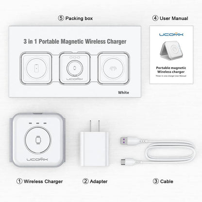 Awwpicks Magnetic Foldable 3 in 1 Wireless Charging Station, Top Speed Wireless Charger for Multple Device with Adapter, Not Suitable for Android, Compatible for Iphone 16/15/14/13/12, Airpods, Iwatch, Halloween, Easter, Christmas Gifts (Black)