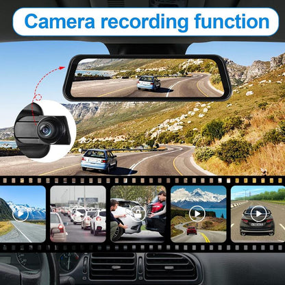 CAMECHO Wireless Carplay Mirror Dash Cam Wireless Android Auto, 9.66 Inch IPS Touchscreen Front Rear View Mirror Camera Carplay for Cars Trucks with 64G Card/Voice Control