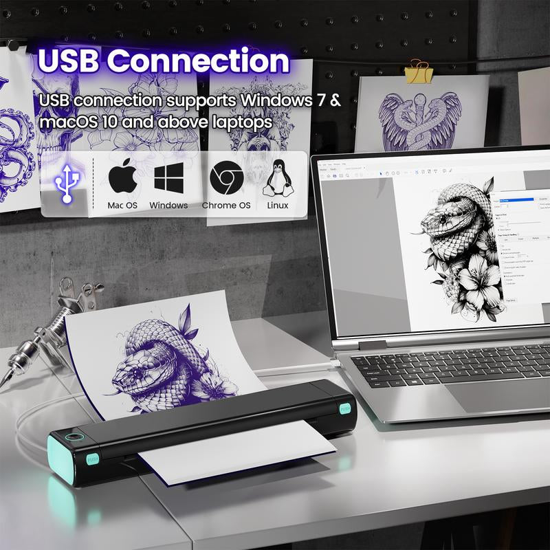 Christmas and Halloween Gift, Phomemo M08F Wireless Tattoo Transfer Stencil Printer, Thermal Copier Machine with 10Pcs Free Transfer Paper, Tattoo Printer Kit for Tattoo Artists & Beginners, Compatible with Smartphone & Pc