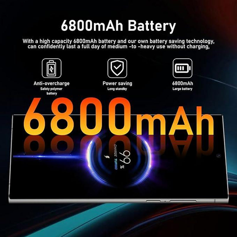 K24 Ultra Unlocked Phone, 5G Smartphone, 8GB + 512GB Unlocked Phone with Full Netcom, 6800Mah Battery, 6.8-Inch FHD+ Display, 120Hz 80 Megapixel Camera, GPS / Face Recognition / Dual SIM Mobile Phone, Gifts for Boys and Girls, Fathers, Mothers(Purple)