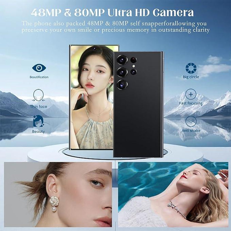 K24 Ultra Unlocked Phone, 5G Smartphone, 8GB + 512GB Unlocked Phone with Full Netcom, 6800Mah Battery, 6.8-Inch FHD+ Display, 120Hz 80 Megapixel Camera, GPS / Face Recognition / Dual SIM Mobile Phone, Gifts for Boys and Girls, Fathers, Mothers(Purple)