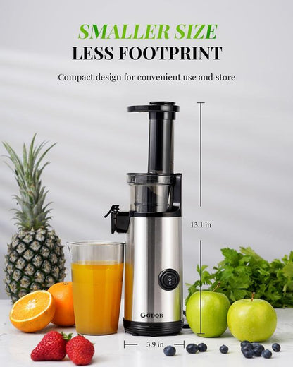 GDOR Compact Masticating Juicer with 60NM DC Motor, Cold Press Juicer Machines for High Nutrient Fruits & Vegetables, Slow Juicer with Low Noise, 20 Oz Juice Cup, Easy to Clean with Brush, Bpa-Free,Silver