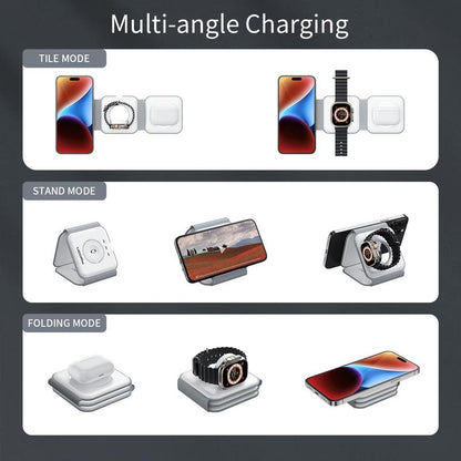 Awwpicks Magnetic Foldable 3 in 1 Wireless Charging Station, Top Speed Wireless Charger for Multple Device with Adapter, Not Suitable for Android, Compatible for Iphone 16/15/14/13/12, Airpods, Iwatch, Halloween, Easter, Christmas Gifts (Black)