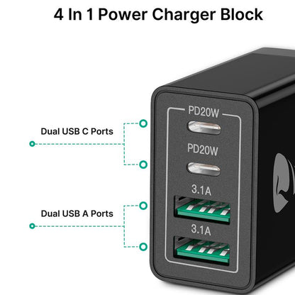 Aioneus 4 in 1 Fast Charger Cable & 4-Port 40W Fast Charger Block, Travel Charger Set, Boyfriend Gift, Christmas Gift