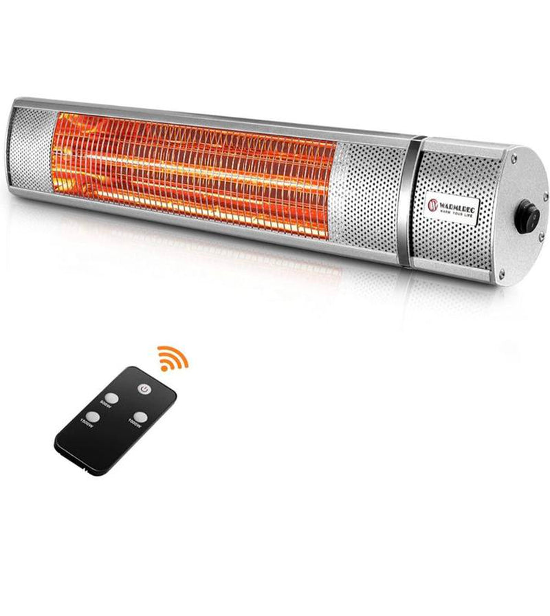 WARMLREC Infrared Electric Patio Heater Wall-Mounted Outdoor/Indoor Heater 1500W Waterproof Remote Control 3 Power Setting Patio Garage Silver