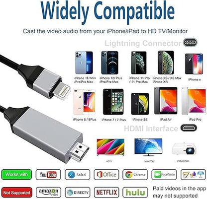 [Apple Mfi Certified] Lightning to HDMI Adapter for Phone to Tv,Compatible with Iphone,Ipad, Sync Screen Connector Directly Connect on Hdtv/Monitor/Projector NO Need Power Supply,Support IOS11.0 Cable Device